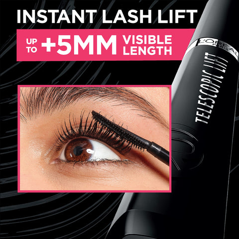 L'Oreal Paris Telescopic Lift Mascara, Lengthening and Volumizing Eye Makeup, Lash Lift with Up to 36HR Wear, Washable, Blackest Black, 0.33 Fl Oz
