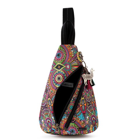 Sakroots Women's Go Sling Backpack in Nylon Eco Twill, Rainbow Wanderlust, One Size Sakroots