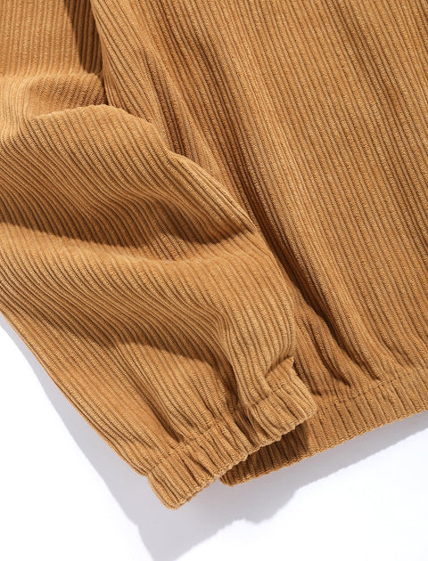 ZAFUL Men's Striped Patch Sweatshirt Quarter Zip Corduroy Kangaroo Pocket Solid Stand Collar Pullover (1-Coffee, XL)