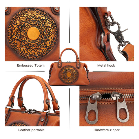 Leather Handbag for Women, Genuine Leather Purses Retro Mandela Crossbody Handbag Tote Bag (Retro Brown) Zhuoliang