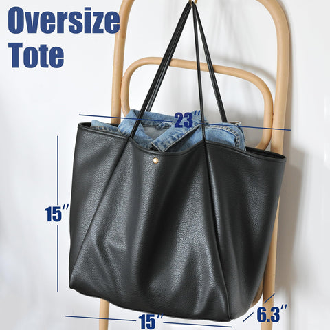 Oversize Pu Leather Tote Women Weekender Bag Shopper Handbag Travel Purse (Black)
