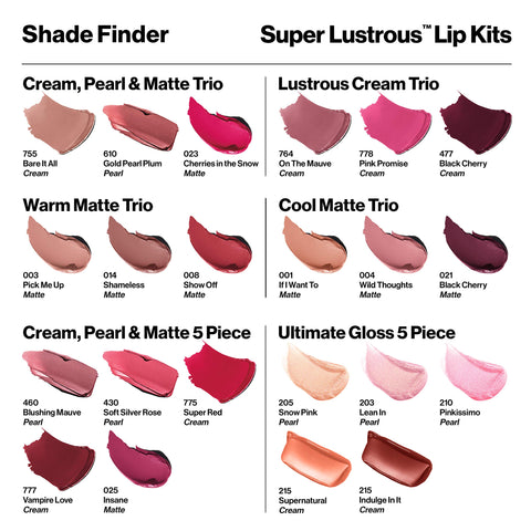 REVLON Lipstick Set, Super Lustrous 5 Piece Gift Set, Multi-Finish, Cream Pearl & Matte, Pack of 5 REVLON