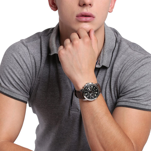 Fossil Men's Grant Quartz Stainless Steel and Leather Chronograph Watch, Color: Silver, Brown (Model: FS4813) Fossil