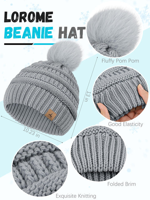 Winter Hat Scarf Gloves and Ear Warmer, Warm Knit Beanie Hat Touch Screen Gloves Set Winter Gifts Neck Scarves for Women Light Gray LOROME