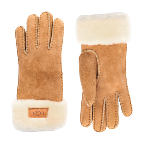 UGG Women's Turn Cuff Water Resistant Sheepskin Gloves, Chestnut, Large UGG