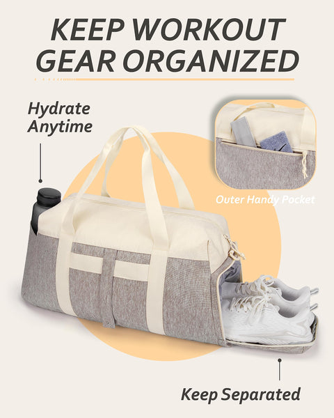 BAGSMART Gym Bags for Men Women, 40L Foldable Travel Duffle Bag, Lightweight Weekender Duffel Bag With Shoe Compartment, Water Resistant Workout Duffle Sports Bag for Travel Yoga, Beige BAGSMART