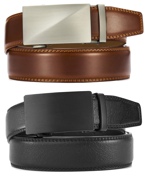 CHAOREN Leather Ratchet Belt Men 2 Pack - Customizable Fit, Effortless Style (35mm)