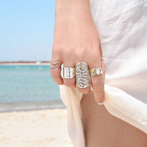 Boho-Magic Sterling Silver Ring for Women Statement Large Wide Band Full Finger (9) Boho-Magic