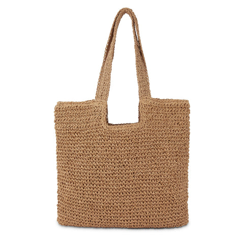COZYOFFI Straw Beach Tote Bag: Large Summer Boho Woven Bags - Rattan Handmade Shoulder Handbags for Women(Brown) COZYOFFI