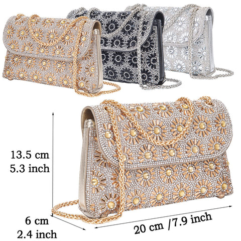BBTT.ful Shoulder Bags Crossbody Bag Purses Handbags Crystals Rhinestone Evening Bag for Women Clutch Purse with Chain (champagne) BBTT.ful
