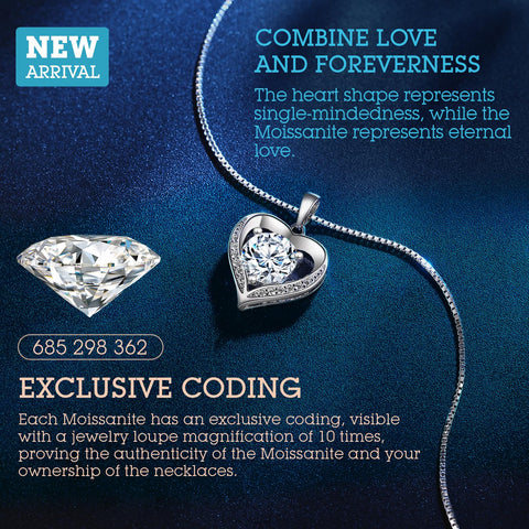 ONLYLIKE Heart Pendant Necklace Gifts for Wife, Engraved 'I LOVE YOU' 1 Carat Moissanite Necklace, Anniversary Eternity Jewelry Present, Birthday Gifts for Women