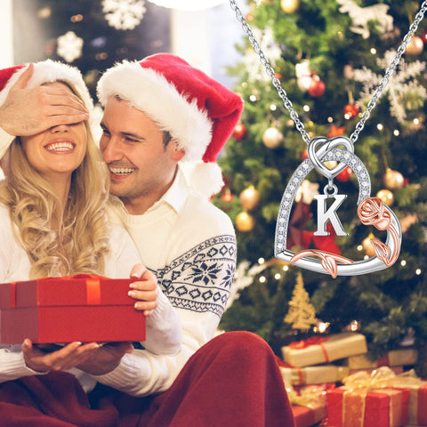 Iefil Gifts for Women Wife, Rose Heart Necklaces for Women, Anniversary Jewelry Gifts for Wife, Sterling Silver, Initial A