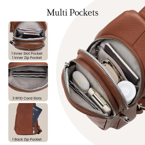 befen Soft Real Leather Small Crossbody Sling Bags for Women, Ladies Anti Theft Cross Body Bag for Travel with Wide Straps Cognac Brown