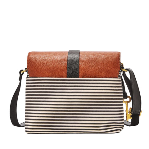 Fossil Women's Kinley Leather & Fabric Small Crossbody Purse Handbag, Black Stripe (Model: ZB7226080) Fossil