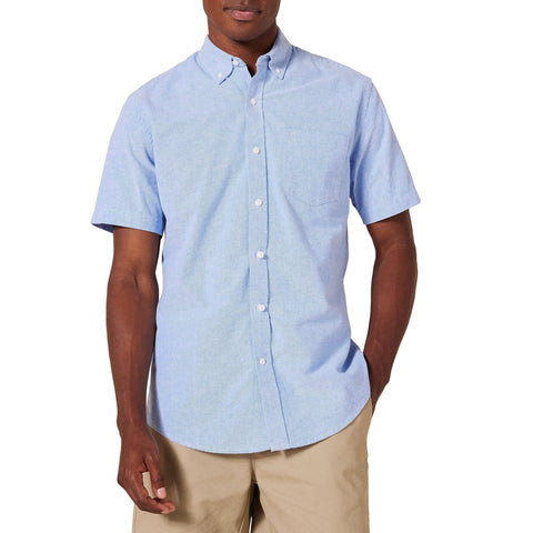 Amazon Essentials Oxford Shirts for Men - Regular-Fit, Short-Sleeve, Blue, Large Amazon Essentials