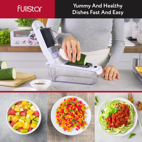 Fullstar Vegetable Chopper and Spiralizer - Food Chopper with Container, Fruit Slicer, Kitchen Gadgets & Accessories, Home Essentials (4 in 1, White) fullstar