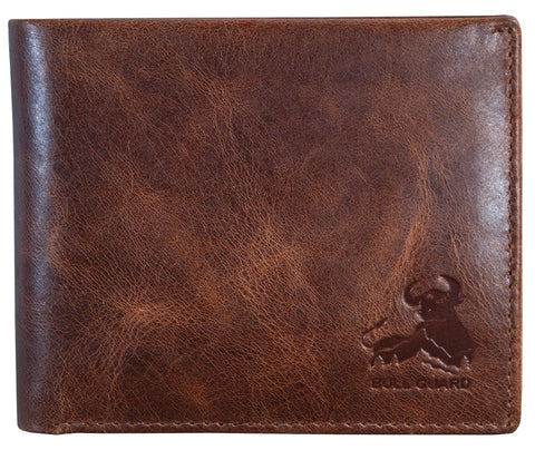 BULL GUARD Mens RFID Blocking Bifold Wallet Soft Genuine Leather Brown Western | Secure and Durable Extra Capacity Billfold with 11 Credit Cards, Flip Up ID BULL GUARD