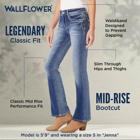 WallFlower Legendary Bootcut Jeans for Women, Classic Fit Mid-Rise Insta Stretch Denim in Standard and Plus Size, Juniors Jeans - Trixie, 7 Short