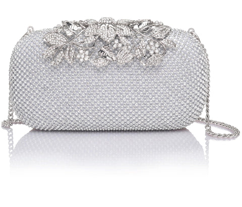 ILILAC Crystal Evening Bag Rhinestone Bride and Bridesmaid Wedding Prom Party Formal Clutch Purses for Women Evening (Silver) ILILAC
