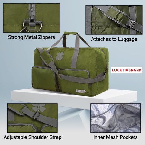 Lucky Travel Duffel Bags 65L, Gym Bag, Travel Bag & Large Duffle Bag for Men, Foldable Overnight Weekender Bags for Women & Men with Adjustable Shoulder Strap, Loden Green Lucky Brand