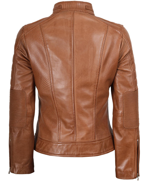 Decrum Brown Leather Jacket Women - Womens Leather Jacket | [1313714] Brown Cafe Racer, L