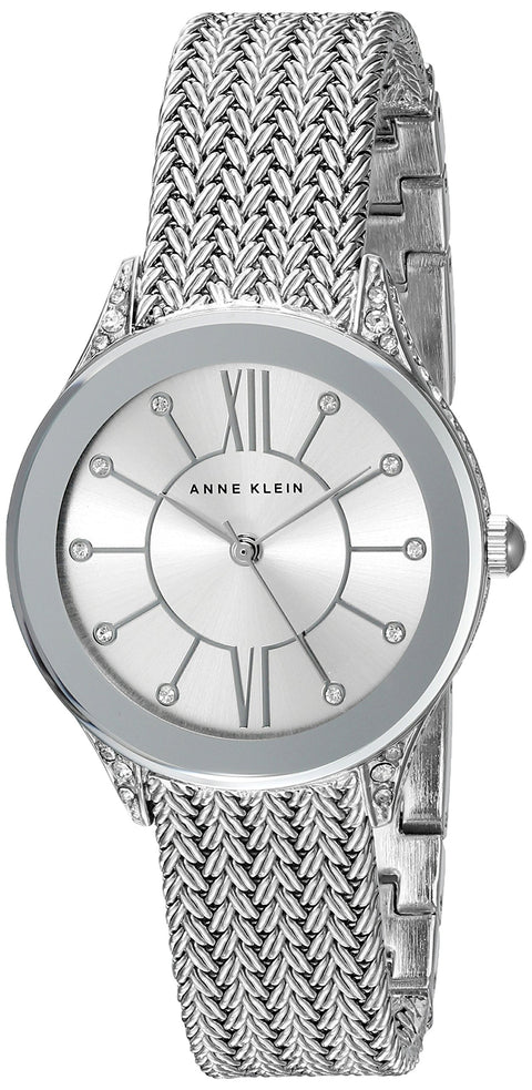Anne Klein Women's AK/2209SVSV Premium Crystal Accented Silver-Tone Mesh Bracelet Watch Anne Klein