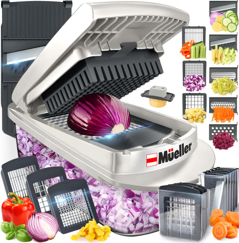 Mueller Pro-Series 10-in-1, 8 Blade Vegetable Chopper, Onion Mincer, Cutter, Dicer, Egg Slicer with Container, French Fry Cutter Potatoe Slicer, Home Essentials & Kitchen Gadgets, Salad Chopper Mueller