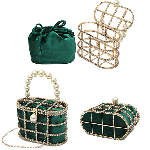 Evening Handbag Women Clutch Purses with Pearl Diamonds for Wedding Prom Birthday Party Dinner Accessories (Apricot) CARIEDO