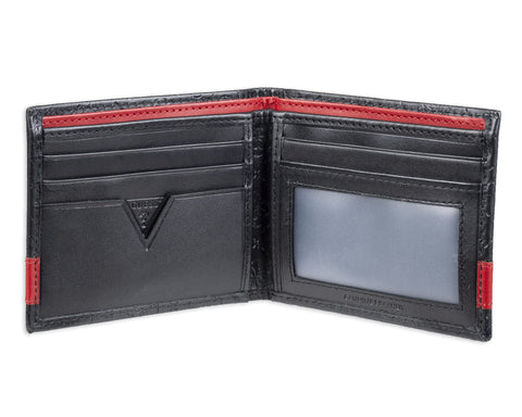 Guess Men's Leather Slim Bifold Wallet, Black/Red, One Size GUESS