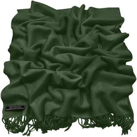 CJ Apparel Olive Green 100% Cashmere Shawl Pashmina Scarf Wrap Stole Head Wrap Hand Made in Nepal New