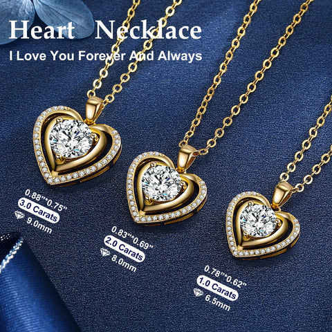 Heart Pendant Gold Necklace for Women Moissanite Lab-Created Gem I Love You Wedding Anniversary Birthday Christmas Valentine Engagements Mothers Day Jewelry for Wife Her Girlfriend Mom Daughter