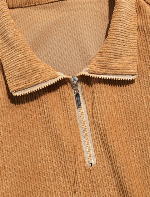 ZAFUL Men's Striped Patch Sweatshirt Quarter Zip Corduroy Kangaroo Pocket Solid Stand Collar Pullover (1-Coffee, XL)