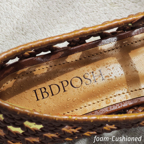 IBDPOSH Brown Woven Mesh Ballet Flats Shoes for Women with Strap Charming Comfortable Casual Elegance Flat Mary Janes Suitable for Woven Bags Size 8