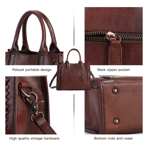 Genuine Leather Handbags Purses for Women Tote Crossbody Top Handle Bag Leather Satchel Handbag for Women Ladies Coffee Zhuoliang