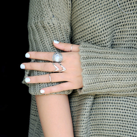 Boho-Magic Sterling Silver Chevron Ring for Women Statement Large Wide Band Full Finger (8) Boho-Magic
