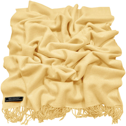 CJ Apparel Light Gold 100% Cashmere Shawl Pashmina Scarf Wrap Stole Head Wrap Hand Made in Nepal New