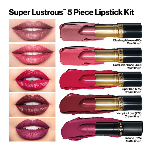 REVLON Lipstick Set, Super Lustrous 5 Piece Gift Set, Multi-Finish, Cream Pearl & Matte, Pack of 5 REVLON