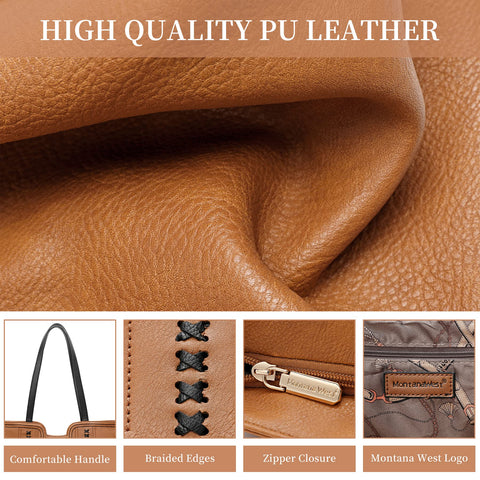 Montana West Tote Bag for Women Top Handle Satchel Purse Oversized Shoulder Handbag Hobo Bags Brown Christmas Gift MWC-118BR Montana West