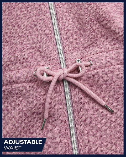 Reebok Womens Fleece Jacket - Lightweight Fleece Jacket Women Sherpa Lined Long Hooded Zip Up Womens Sweaters with Pockets, Size Large, Orchid Pink