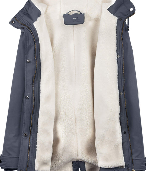 NUTEXROL Women's Winter Thicken Hooded Sherpa Lined Parka Military Anorak Jacket Warm Short Cotton Coats for Women Grey