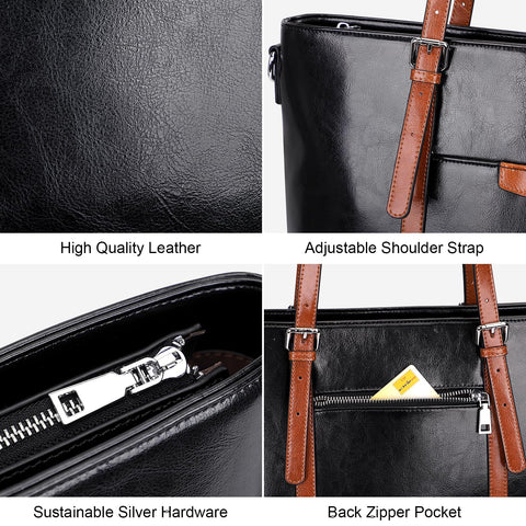 Over Earth Leather Tote Bag for Women Large Leather Handbags Shoulder Work Purses(O187E Black/Brown) Over Earth