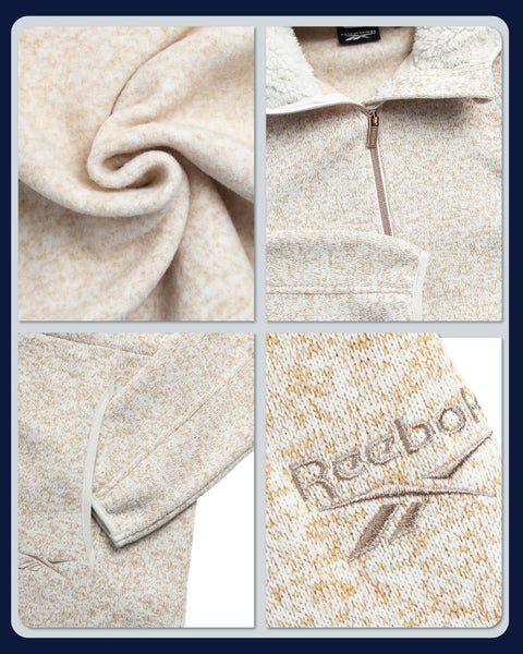 Reebok Womens Fleece Jacket - Lightweight Fleece Jacket Women Sherpa Lined Long Hooded Zip Up Womens Sweaters with Pockets, Size Large, Champagne