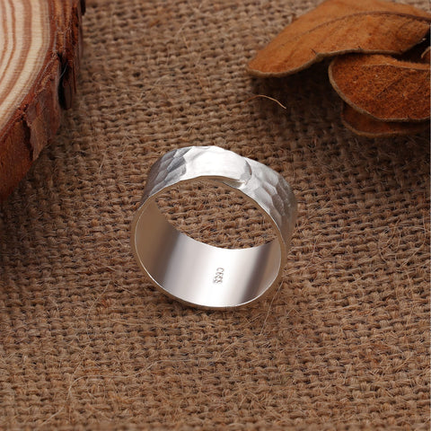 Milacolato S990 Sterling Silver Handmade Wide Band Ring High Polished Handmade Dome Ring Hammered Band Ring for Women Men, Adjustable to Size 7-11 MILACOLATO