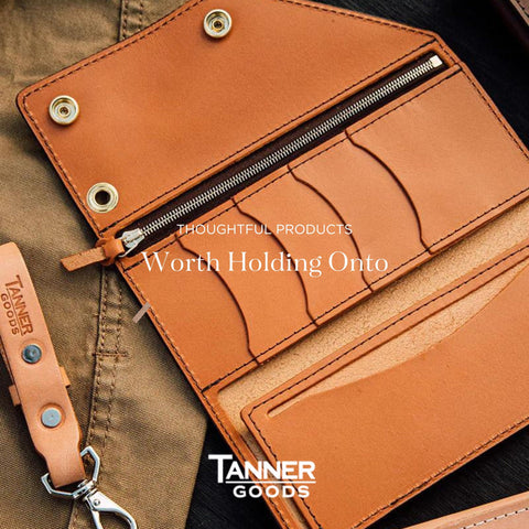 TANNER GOODS Mens Wallet. Mens Leather Wallets. Workman Wallet Four Card Slots with Interior Cash Bill Pockets. Saddle Tan TANNER GOODS