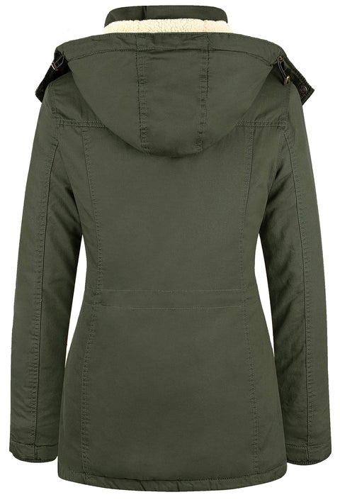 WenVen Women's Warm Fleece Lined Jacket Cotton Hooded Coat (Army Green, L) WenVen