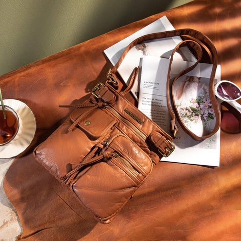 Montana West Multi Pocket Crossbody Purse for Women Shoulder Bag Ultra Soft Washed Vegan Leather Travel Bag,MWC-046CM Montana West