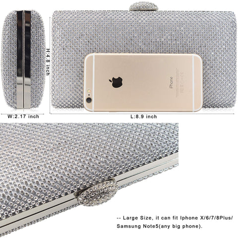 Dexmay Large Rhinestone Crystal Clutch Evening Bag Women Formal Purse for Cocktail Prom Party Silver DEXMAY DM