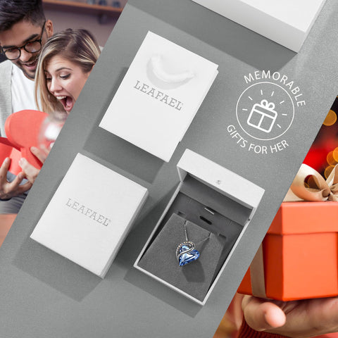 Leafael Necklaces for Women, Infinity Love Birthstone Heart Pendant with Light Sapphire Blue Crystal for March December, Birthday Jewelry Gifts for Her, Mom, and Wife, Silver Plated, 18 + 2 inch Chain