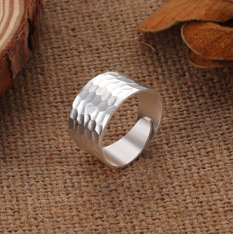 Milacolato S990 Sterling Silver Handmade Wide Band Ring High Polished Handmade Dome Ring Hammered Band Ring for Women Men, Adjustable to Size 7-11 MILACOLATO