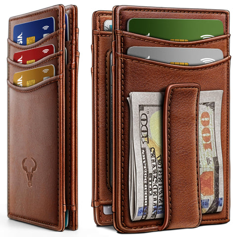BULLIANT Magnetic Closure Slim Wallet-Genuine Leather Front Pocket Wallet for Men,RFID Blocking,Holds 12 Cards and Money Clip